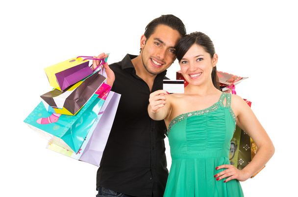 attractive young couple shopping with credit card - Foto, afbeelding