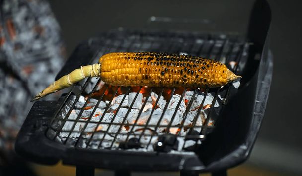 Le maïs est frit sur un gril. Alimentation de rue. - Photo, image