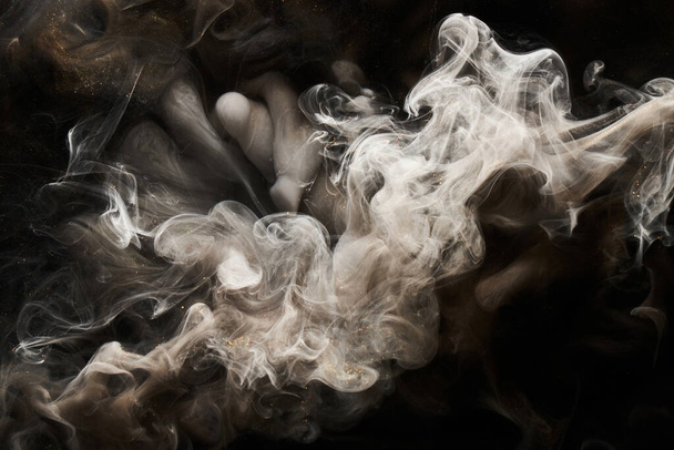 Black gray smoke abstract background, acrylic paint underwater explosion, swirling ink - 写真・画像