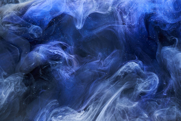 Liquid fluid art abstract background. Blue acrylic paint underwater, galactic smoke ocean - Fotoğraf, Görsel
