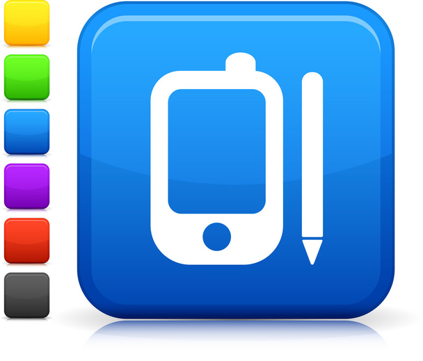 Smart phone icon on square internet button - Вектор,изображение