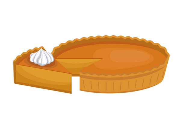 Sweet pumpkin pie with whipped cream icon vector. Slice of sweet cream pie icon isolated on a white background. Seasonal autumn cake drawing - Vector, Image