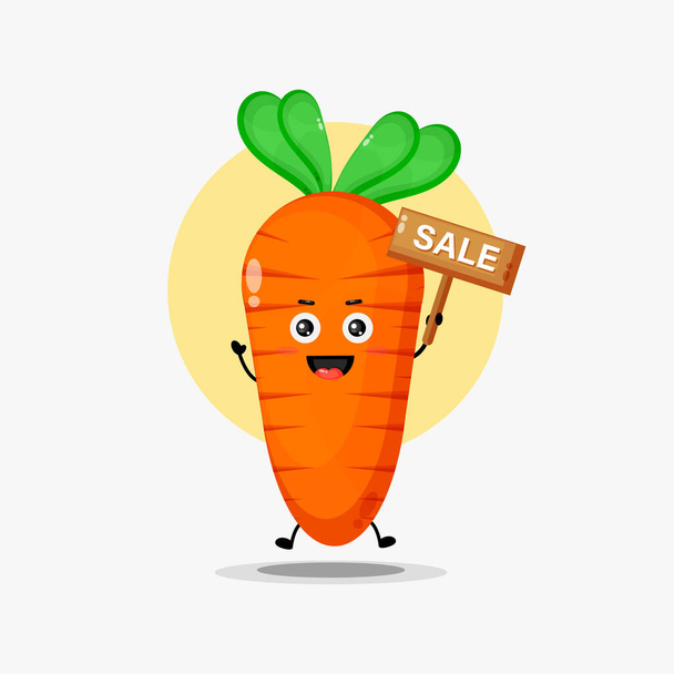 Lindo personaje de zanahoria con signo de venta - Vector, imagen