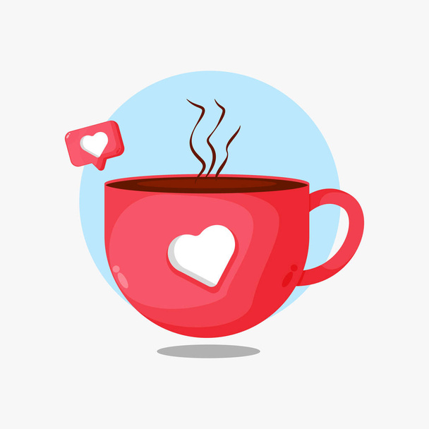 Kuva lämpimästä kupillisesta kahvia, jossa on rakkauden merkki - Vektori, kuva