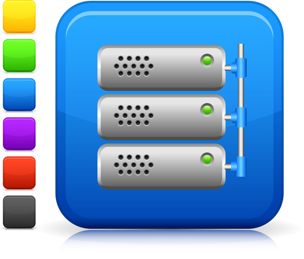 computer server icon on square internet button - ベクター画像