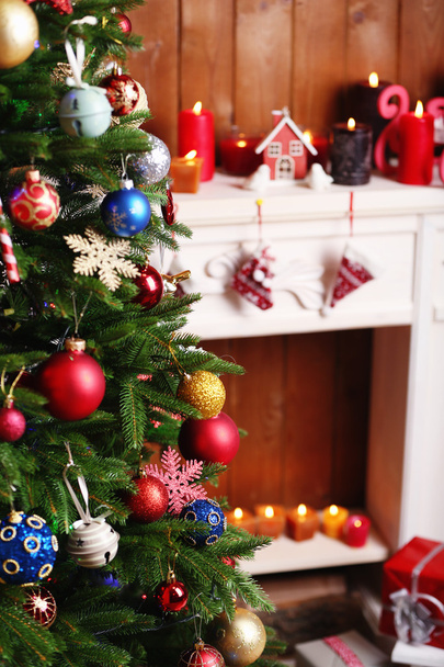 Fireplace with Christmas decorations - Photo, Image