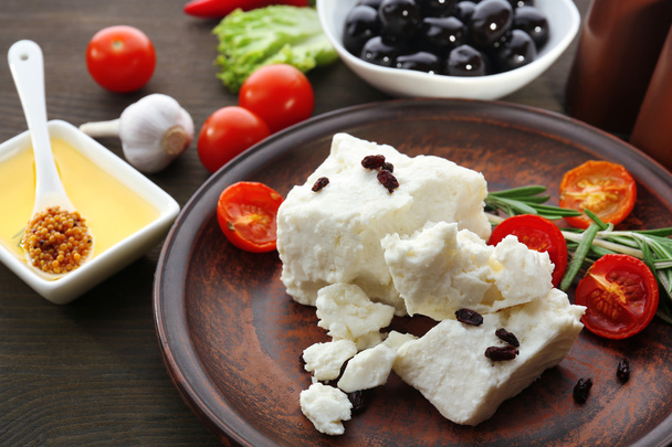 Feta cheese on table close-up - Φωτογραφία, εικόνα