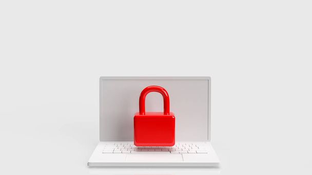 The red color lock on white notebook  3d rendering - Photo, Image