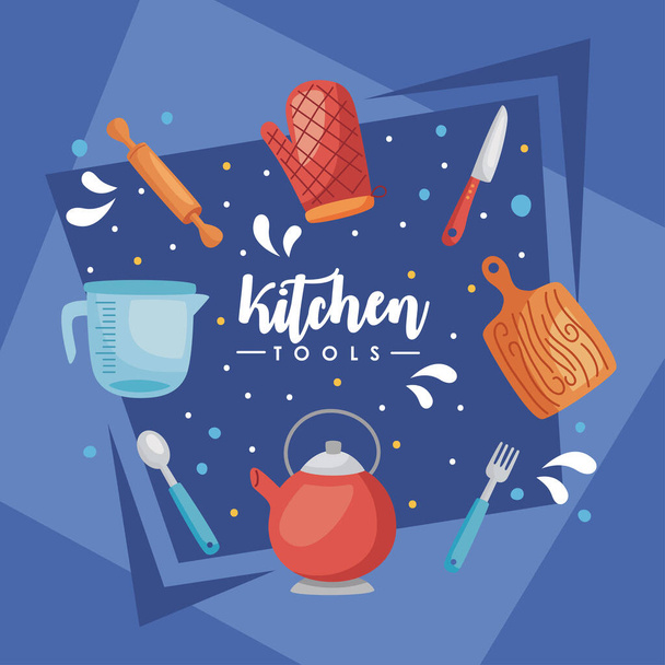 kartička s nápisem kuchyňského náčiní s nádobím - Vektor, obrázek