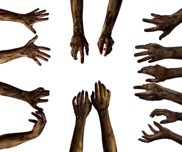 Many hands of scary zombies isolated on white  - Photo, Image
