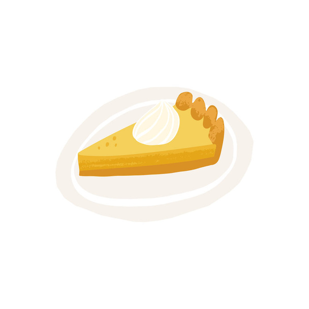 Citronový tvarohový koláč s pusinkou na talíři, citrusovém nebo ovocném koláči. Sladký moučník, tradiční anglické jídlo. Vektor ve stylu karikatury izolované ilustrace. - Vektor, obrázek