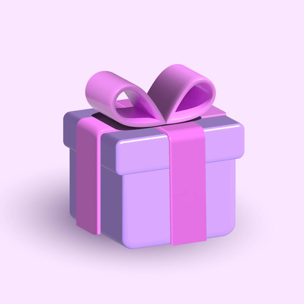 Pink gift box icon, present box, birthday, new year, christmas gift, holiday event. Pink box with pink knot, vector dimensional illustration. - Vektor, obrázek