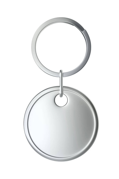 Pyöreä hopea avaimenperä eristetty valkoisella taustalla, edessä - Valokuva, kuva