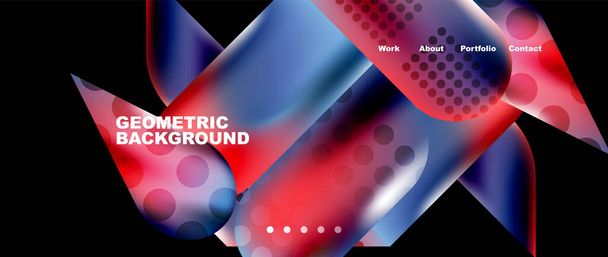 Landing page background template. Colorful plastic round shapes abstract composition. Vector illustration for wallpaper, banner, background - Vetor, Imagem