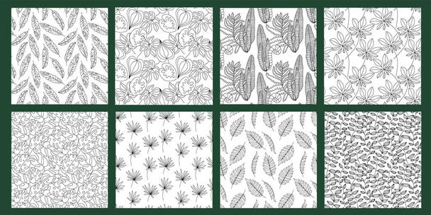 Tropical leaves pattern. Hand drawn floral seamless background, exotic plant branch contour and natural wallpaper vector set of pattern floral background illustration - Vektor, Bild