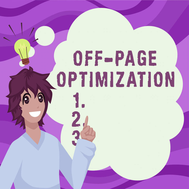 Εγγραφή εμφάνισης κειμένου Off Page Optimization, Business concept Website Εξωτερική Διαδικασία Προώθησης Μέθοδος Κατάταξη - Φωτογραφία, εικόνα