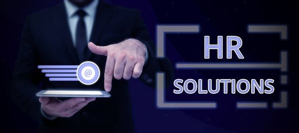 Hr Solutionsを示すテキストサイン,ビジネスショーケースアウトソース人材コンサルティングとサポート専門家 - 写真・画像