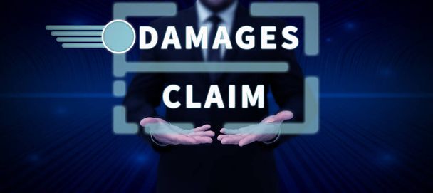 Texto mostrando inspiración Demanda de daños, Visión general de la empresa Demanda Compensación Litigate Insurance File Suit - Foto, imagen
