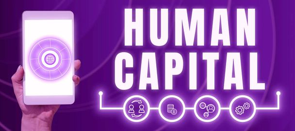 Szöveg megjelenítése Human Capital, Business showcase Immateriális kollektív források Kompetencia Tőkeoktatás - Fotó, kép