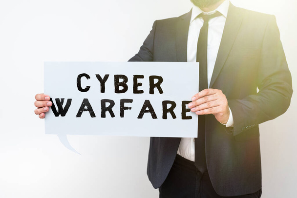 Текст, показывающий вдохновение Cyber Warfare, Word for Virtual War Hackers System Attacks Digital Thief Stalker - Фото, изображение