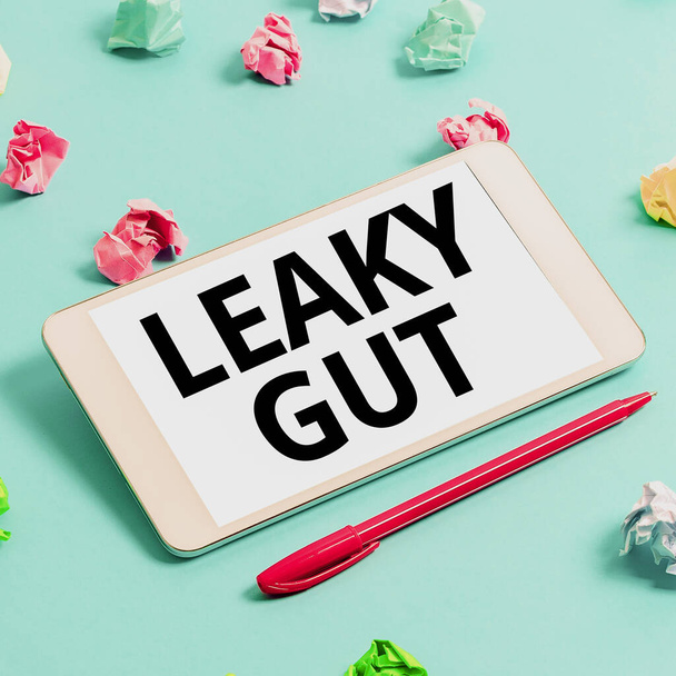 Texto que muestra inspiración Leaky Gut, Internet Concept Afección en la que se daña el revestimiento del intestino delgado - Foto, imagen