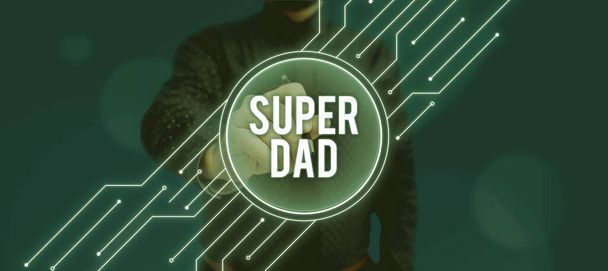 Inspiracja pokazując znak Super tata, Koncepcja internetowa Dzieci idol i super bohater inspiracji patrzeć na - Zdjęcie, obraz
