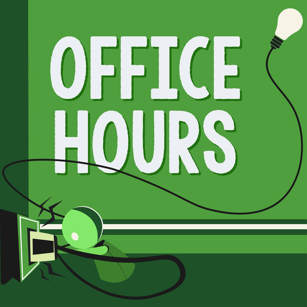 Señal de texto que muestra las horas de oficina, foto conceptual Las horas que normalmente se lleva a cabo el negocio Tiempo de trabajo - Foto, imagen