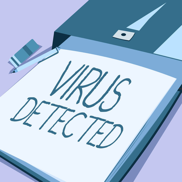 Inspiration showing sign Virus DetectedA computer program used to prevent and remove malware, Επιχειρηματική ιδέα Ένα πρόγραμμα υπολογιστή που χρησιμοποιείται για την πρόληψη και την αφαίρεση κακόβουλου λογισμικού - Φωτογραφία, εικόνα