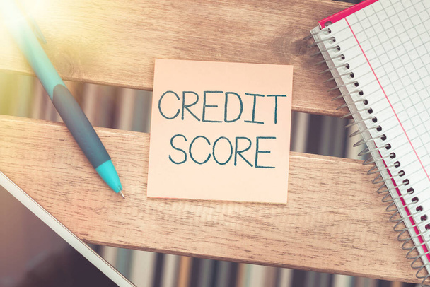 Text caption presenting Credit Score, Business overview Represent the creditworthiness of an individual Lenders rating - Foto, immagini