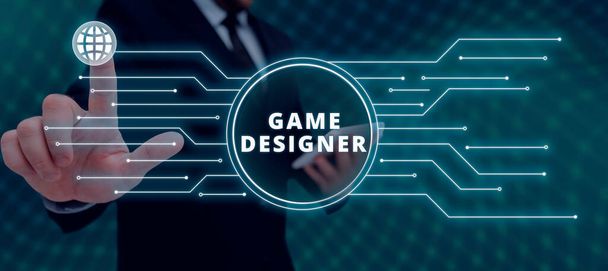 Handschrift Game Designer, Business showcase Campagne Pixel Scripting Programmeurs Consoles 3D Graphics - Foto, afbeelding