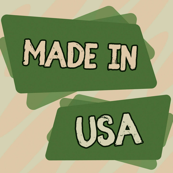 Sign displaying Made In USA, Conceptual photo Amerikai márka United States Manufactured Helyi termék - Fotó, kép
