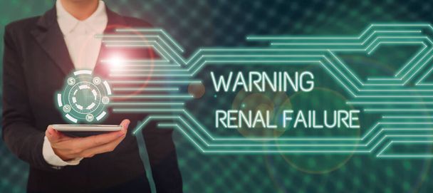 Концептуальный заголовок Warning Renal Failure, Word for stop Filtering Excess Waste Acute Kidney malfunction - Фото, изображение