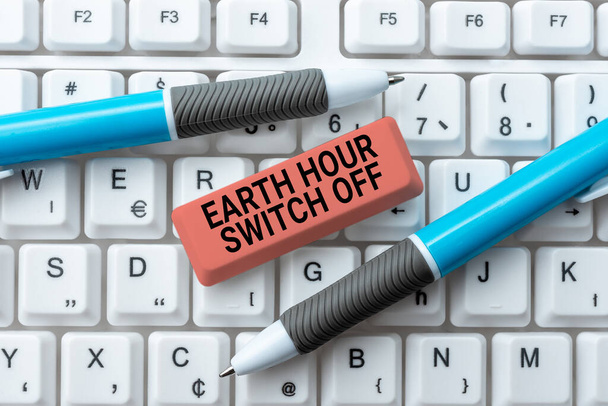 Текстовий знак із зображенням Earth Hour Switch, Word Written on The Lights Out Event Annual Movement Planet Day - Фото, зображення
