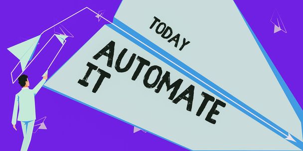 Teksti kuvateksti esittää Automate It, Word muuntaa prosessin tai laitoksen käyttää automaattisia laitteita. - Valokuva, kuva