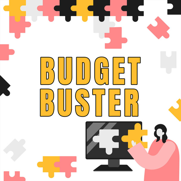 Textová značka ukazující Rozpočet Buster, obchodní koncept Bezstarostné utrácení Výhody Nepotřebné Nákupy Nadměrné utrácení - Fotografie, Obrázek