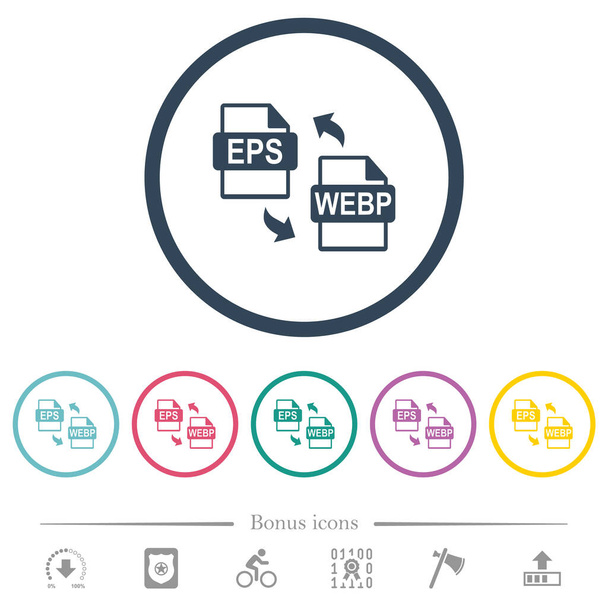 EPS WEBP bestand conversie platte kleur pictogrammen in ronde contouren. 6 bonus symbolen opgenomen. - Vector, afbeelding