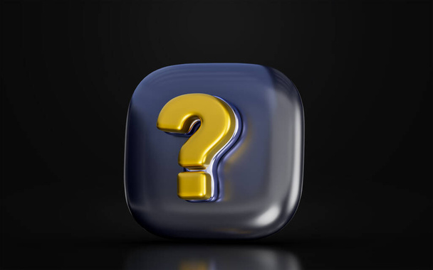 question mark badge sign on dark background 3d render concept for confusion problem - Photo, Image