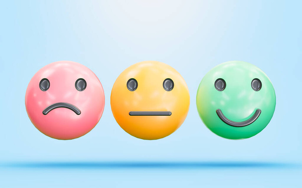 emoji teken met drie verschillende stijl kleur en kijk 3d renderen concept voor expressie sociale media - Foto, afbeelding