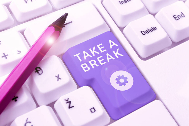 Подпись к тексту с надписью Take a Break, Conceptual photo Resting Stop doing something recreation time get out of work - Фото, изображение