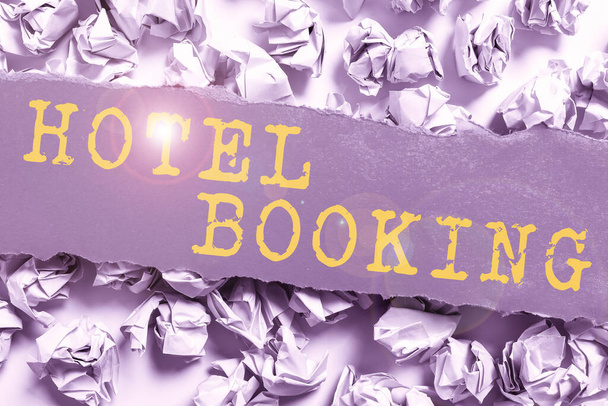 Sinal de texto mostrando Hotel Booking, Ideia de negócio Reservas online Suite Presidencial De Luxe Hospitality - Foto, Imagem