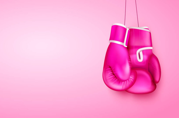 Boxhandschuhe realistische Komposition mit Blick auf hängende Paar rosa Boxhandschuhe auf Gradienten Hintergrund Vektor Illustration - Vektor, Bild