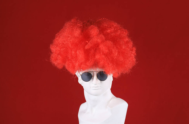 perruque sur une tête en plâtre blanc sculpture - Photo, image