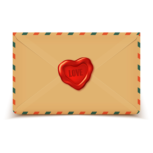 Envelope with wax heart - Διάνυσμα, εικόνα