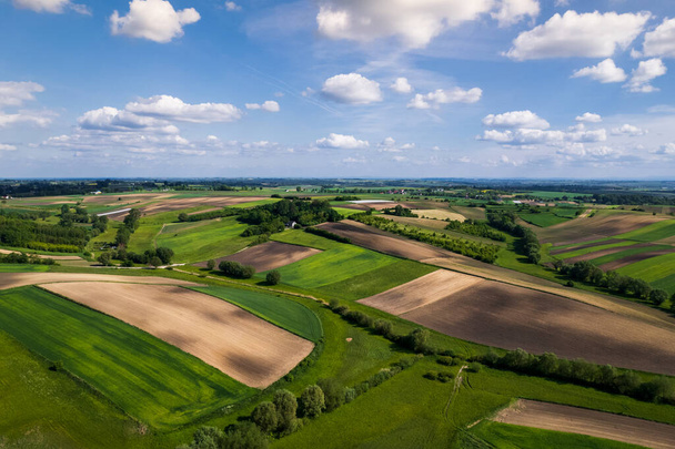 Beautiful Lush Farm Fields in Countryside,Poland. Drone View from Above. - Photo, Image