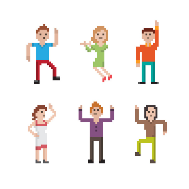 Táncoló Pixel emberek készlet - Vektor, kép