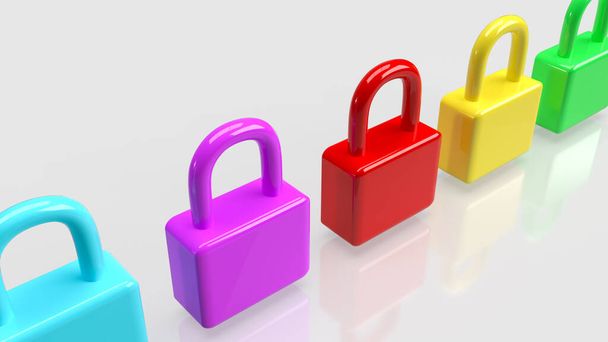 multi color lock on white background  3d rendering - Photo, Image