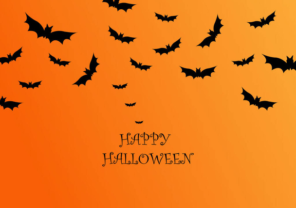 Halloween Spooky Nighttime Scene Horizontal Background, orange halloween banner with pumpkin and bats. - ベクター画像