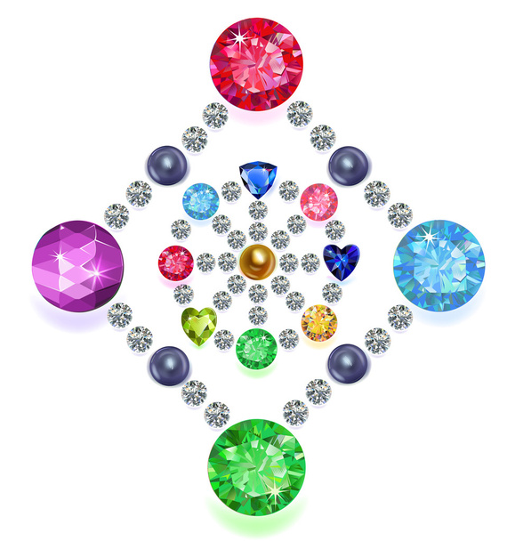 Rhombus-circle composition colored gems set - Vector, afbeelding