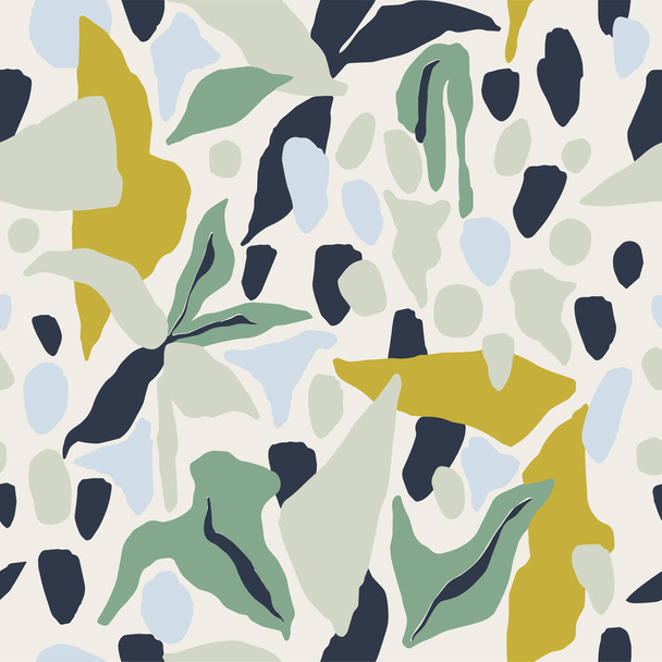 Vector abstract shapes and leaf illustration seamless repeat pattern - Vector, afbeelding