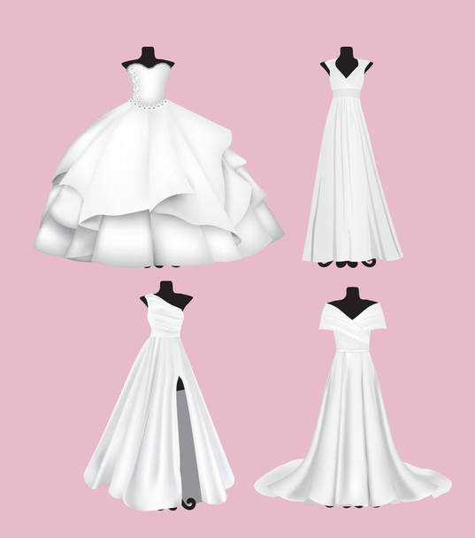Elegant wedding dress set, realistic vector - Vecteur, image